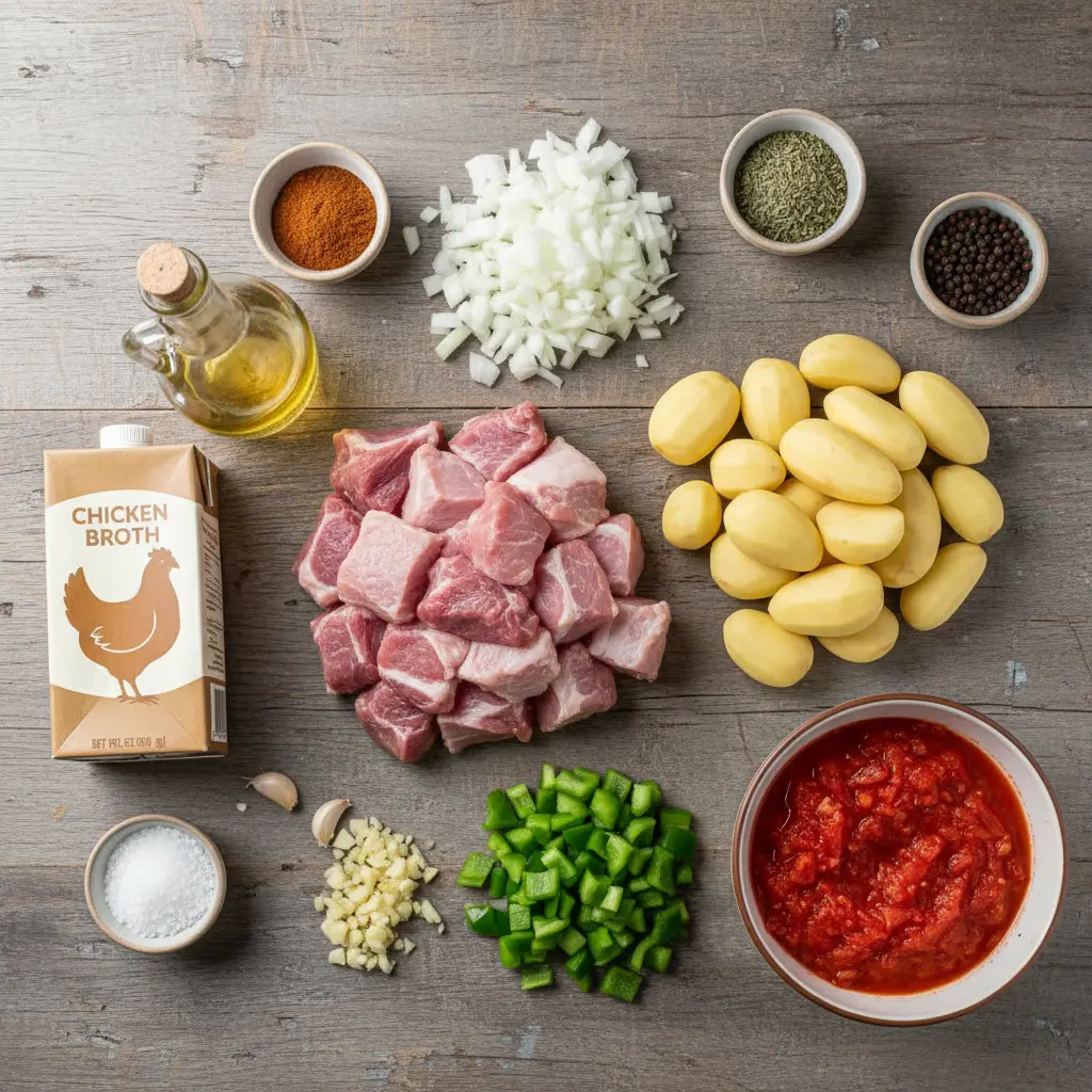 Ingredientes frescos para Carne de Puerco con Papas