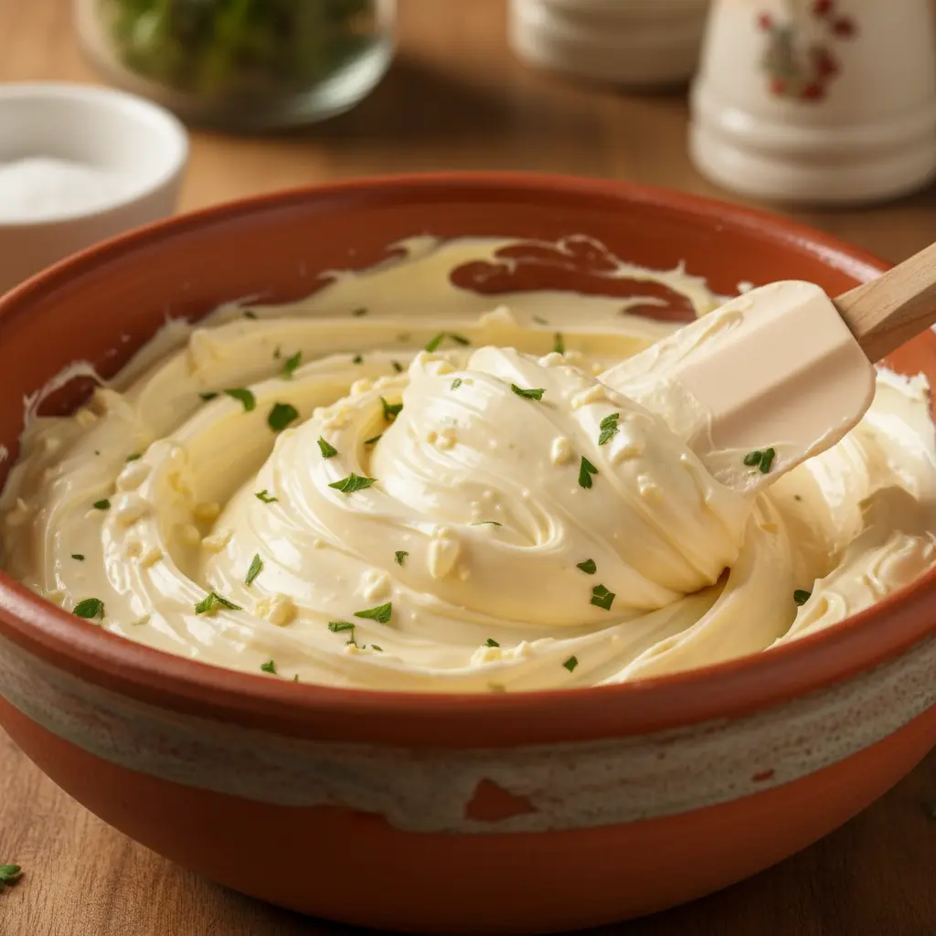 Relleno cremoso para bocaditos cubanos: queso crema, huevo, perejil.