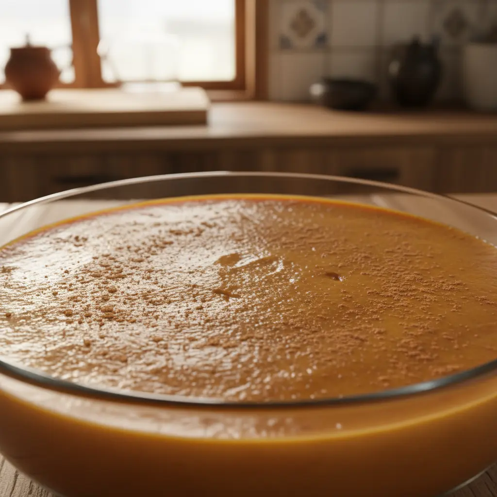 Majarete Cubano: Postre Cremoso y Delicioso Majarete cubano cremoso en bol de vidrio con canela, luz cálida.