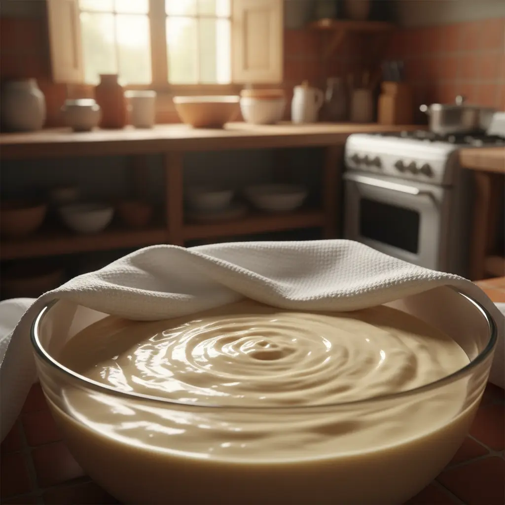 Masa de buñuelos de leche lista para freír Masa espesa y suave de buñuelos de leche en bol, lista para freír. Cocina cubana.