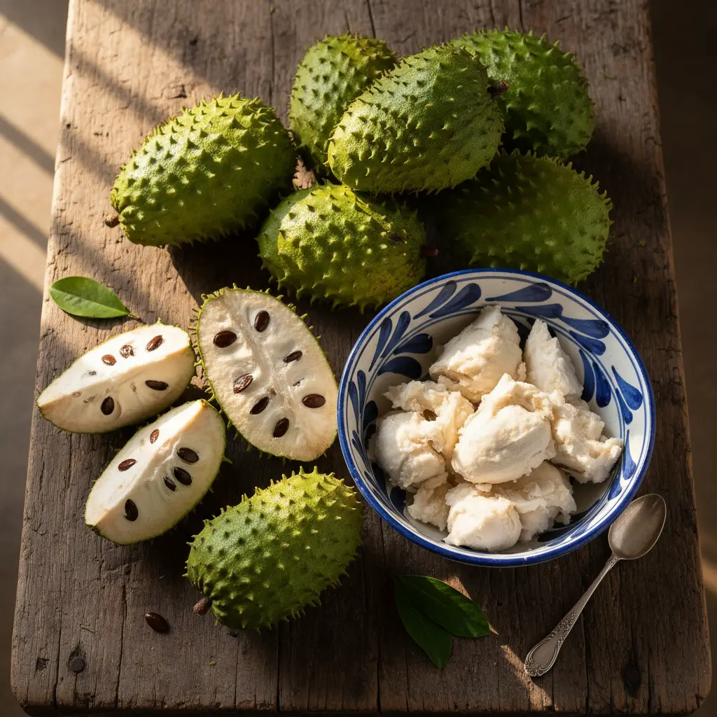 Frutas de guanábana maduras y pulpa para dulce cubano