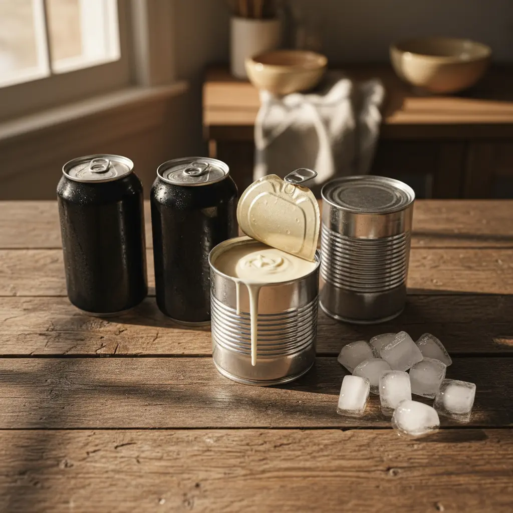 Ingredientes para Malta con Leche Condensada: latas de malta, leche condensada y evaporada, hielo.