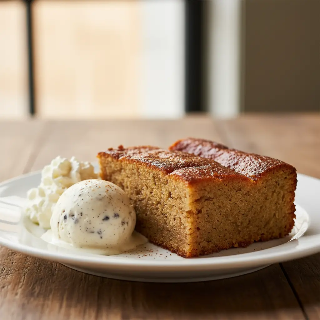 Delicioso pudin de pan cubano casero: receta fácil y presentación servida Rebanada de pudin de pan cubano dorado, húmedo y tierno, con crema batida.