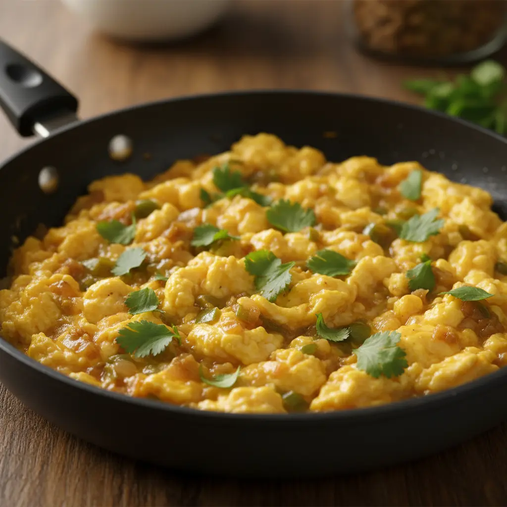 Revoltillo de huevo cubano cremoso con sofrito dorado y cilantro fresco.