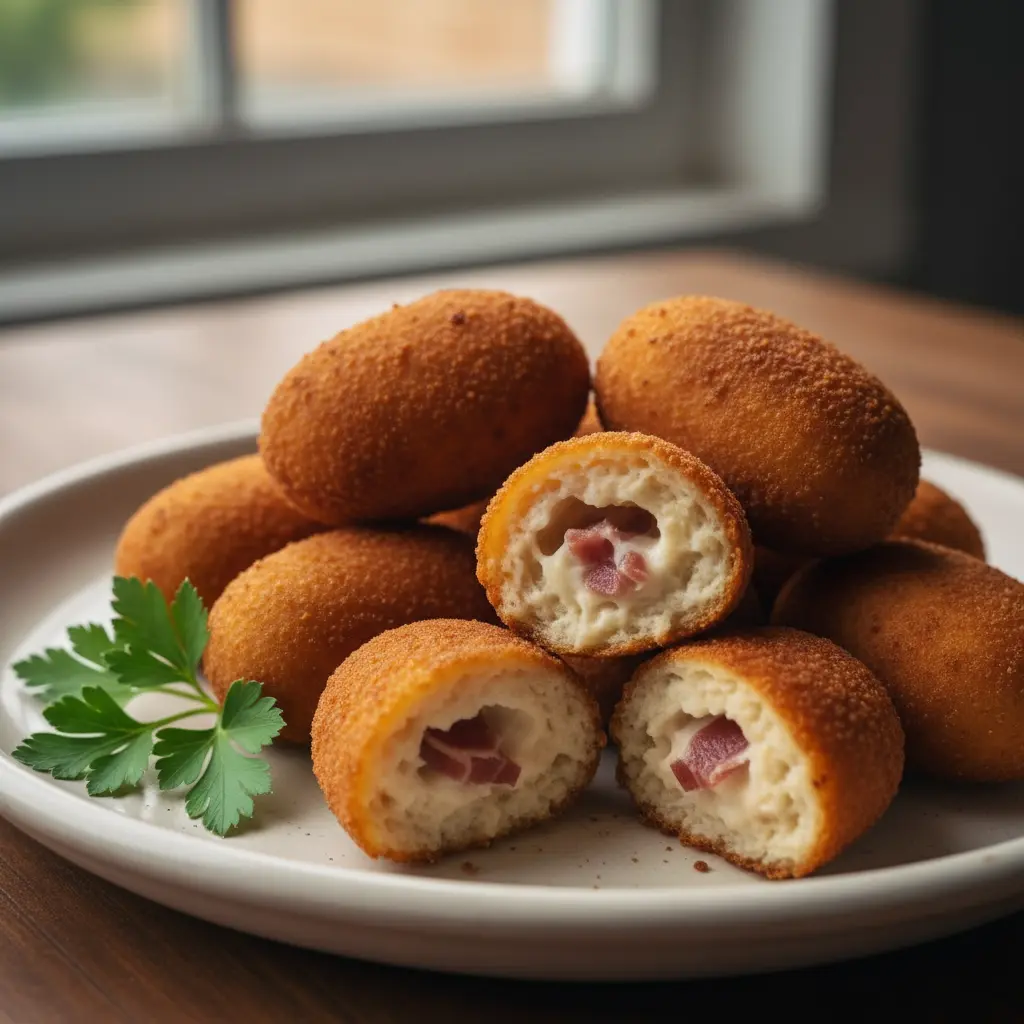Croquetas de Jamón Cubanas: Sabor Auténtico Croquetas de jamón cubanas crujientes, cremosas y doradas en plato rústico.