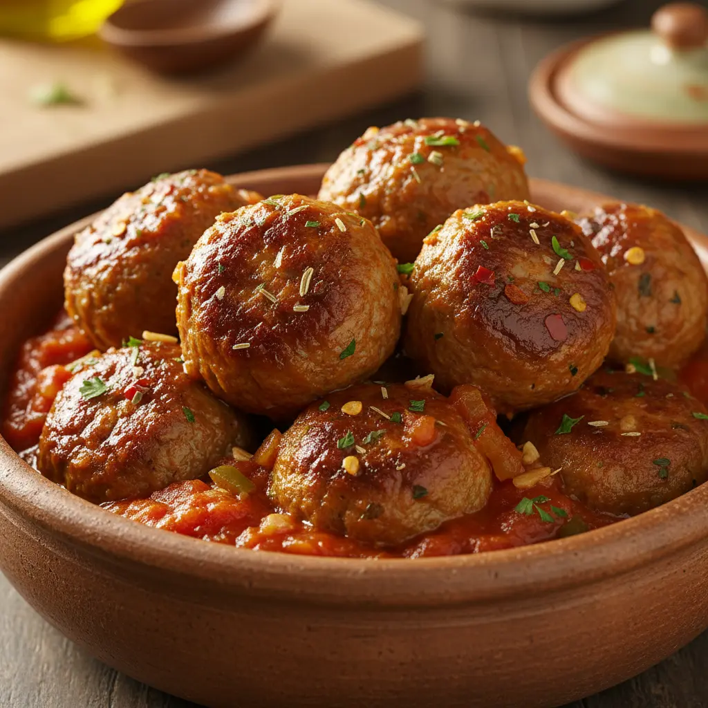 Albóndigas cubanas caseras en salsa de tomate, primer plano