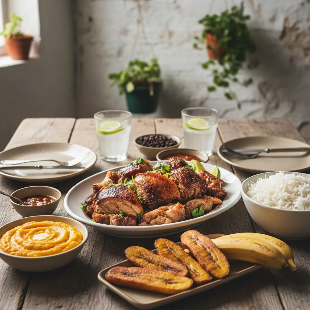 Cerdo asado cubano, arroz blanco, puré de calabaza y maduros para dos.
