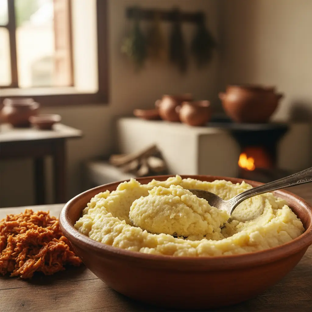 Masa de tamal cubano: textura y preparación Masa de maíz gruesa y rústica en bol, lista para tamales cubanos.