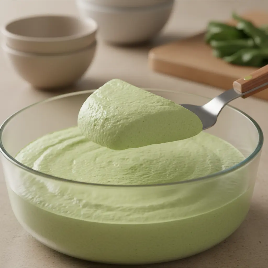 Masa verde pálida y firme de croquetas de acelga cubanas en plato de vidrio, lista para moldear.