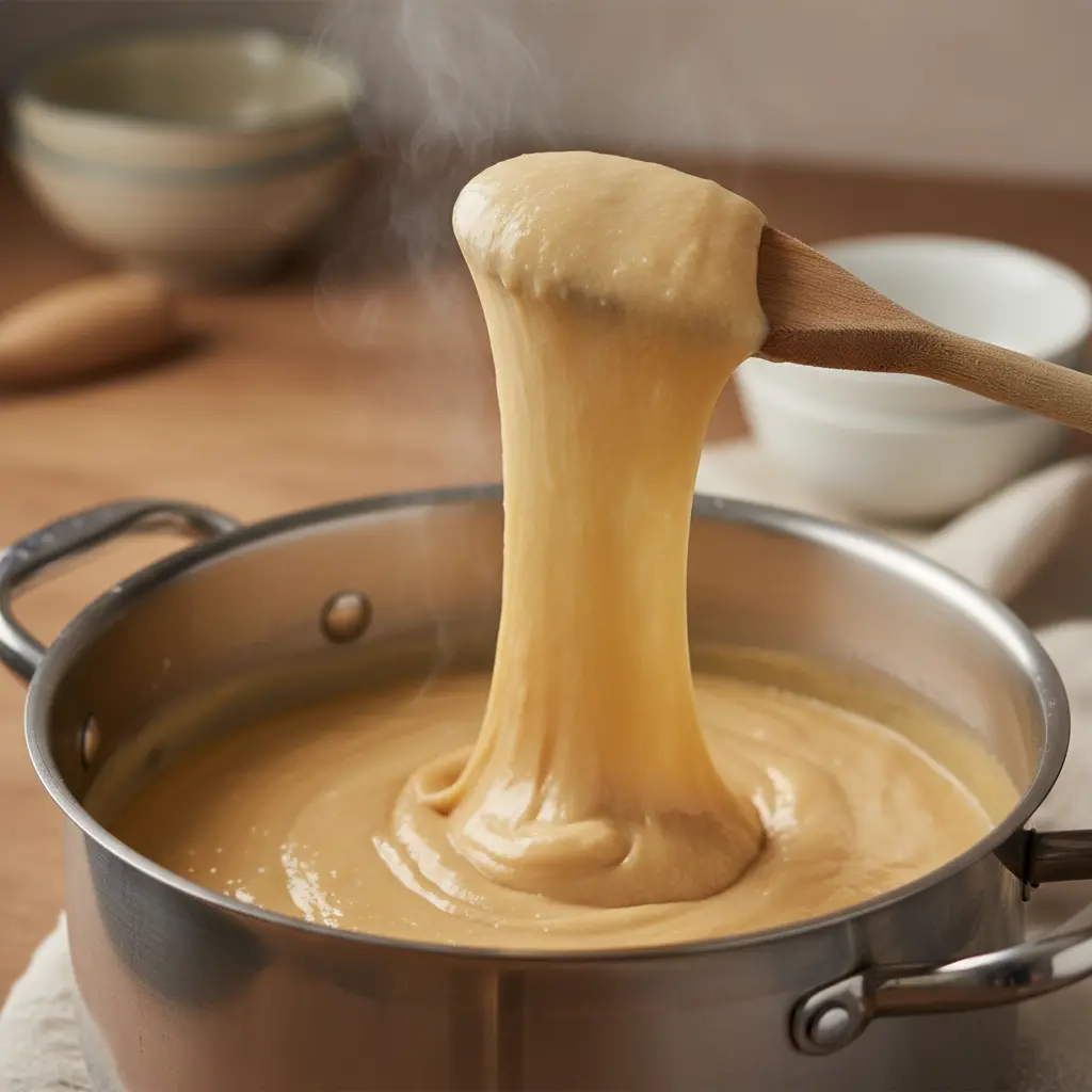 Masa suave y brillante para churros cubanos en olla, textura casera.