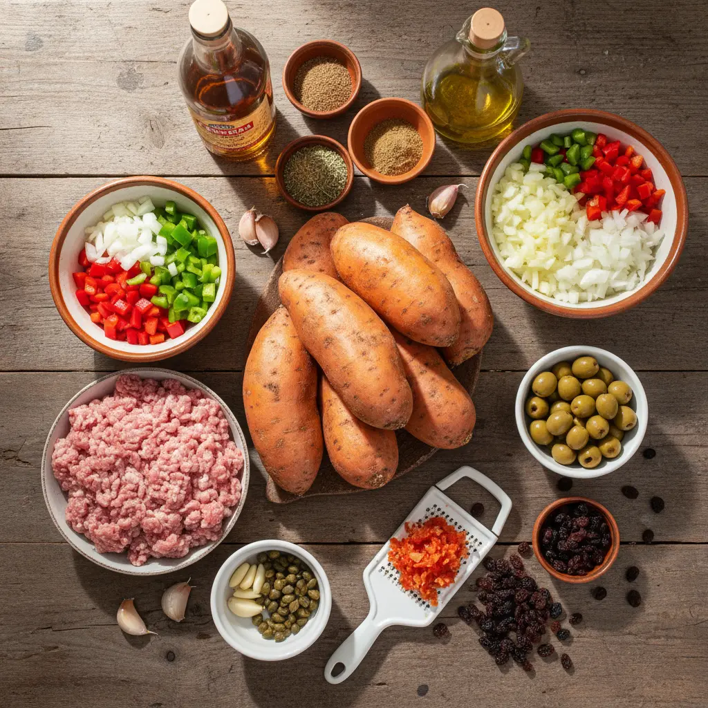 Ingredientes frescos para boniatos rellenos cubanos