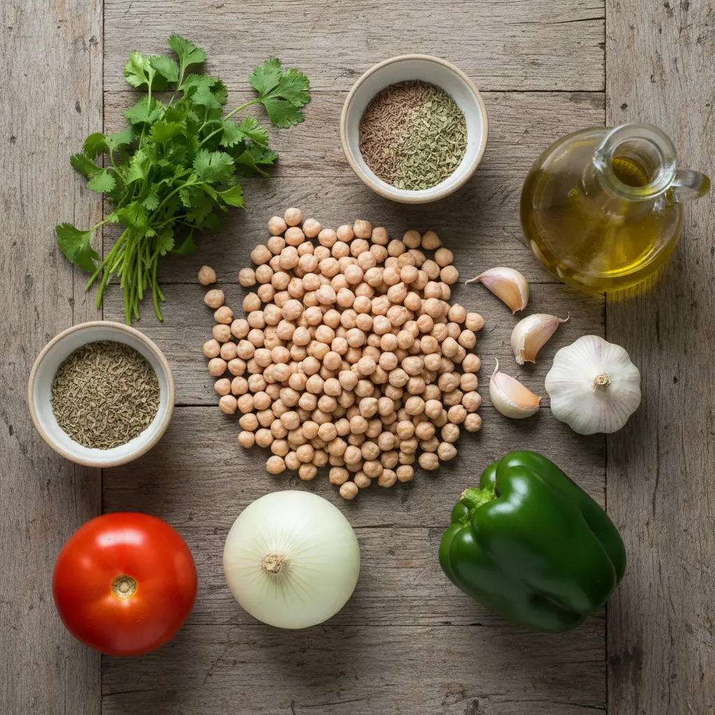 Ingredientes frescos para garbanzos fritos cubanos